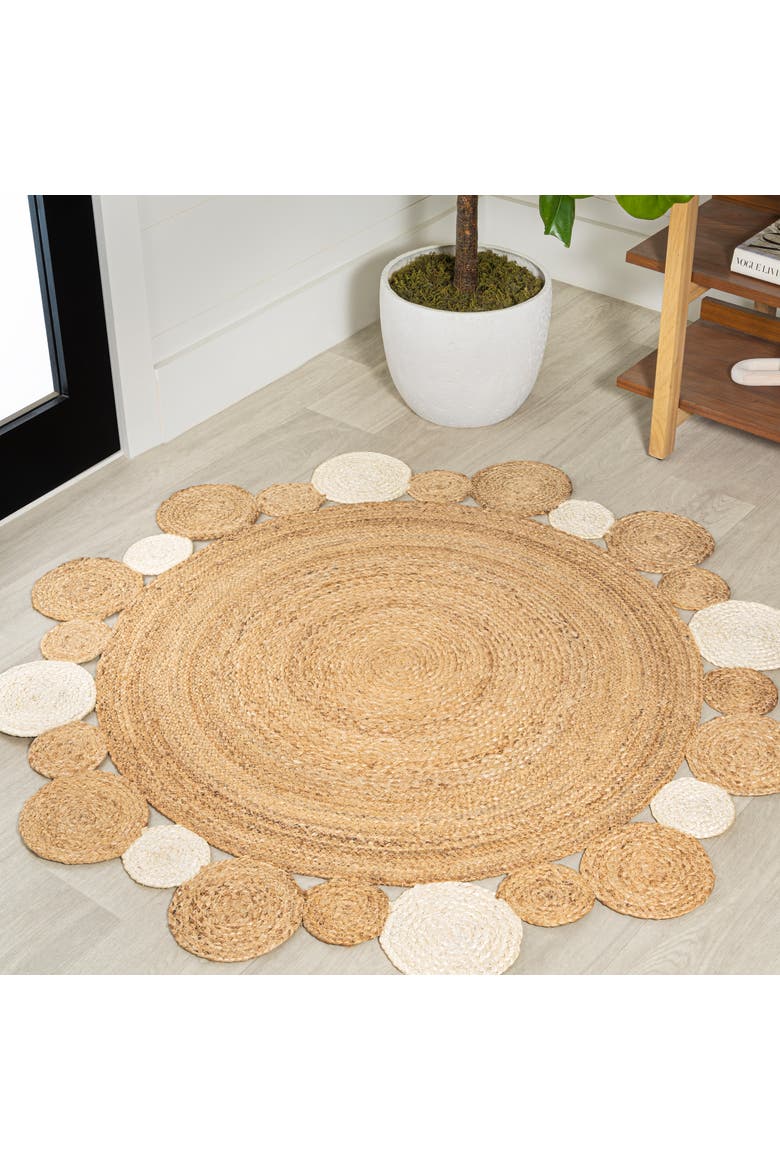 Ayana Two-Tone Jute Hippy Circle Round Area Rug, Alternate, color, Natural/Cream