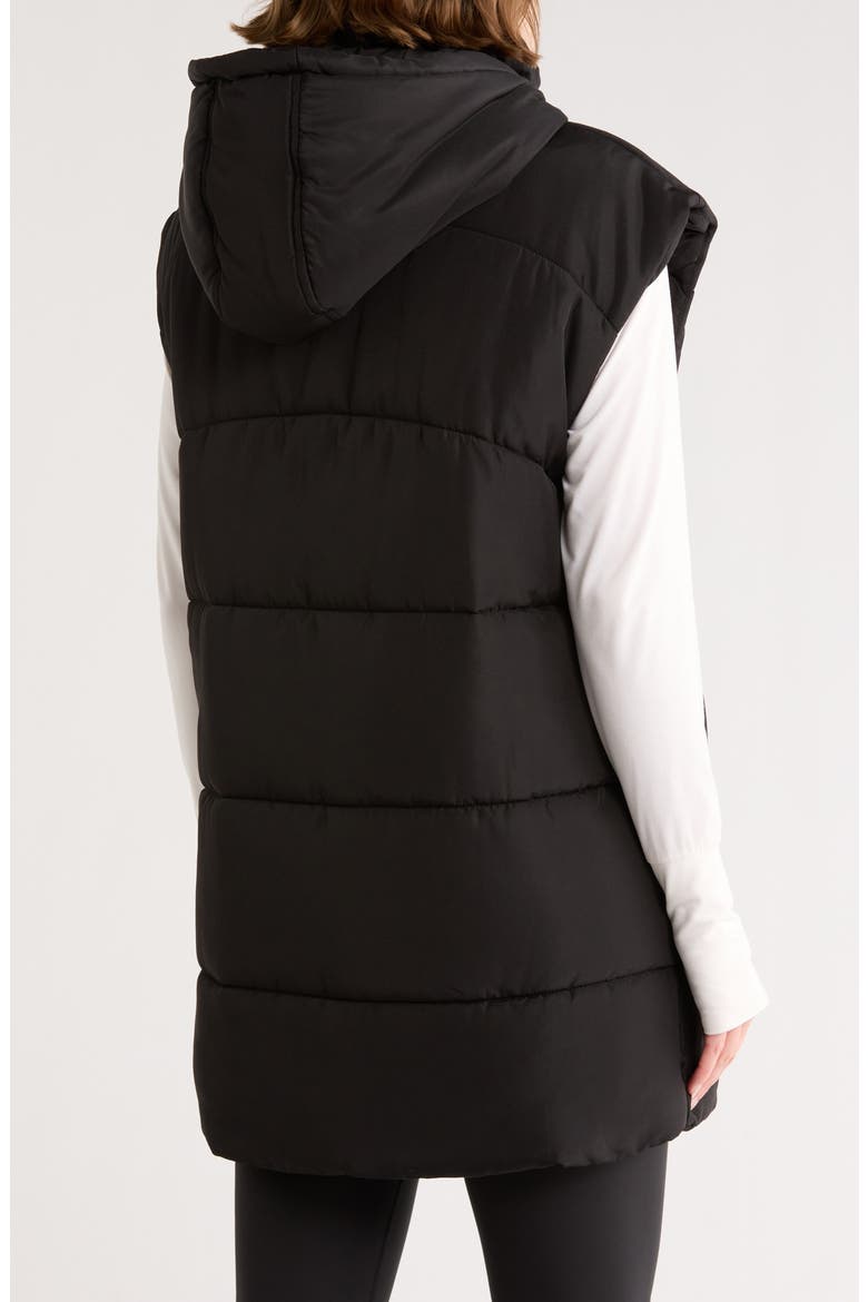 Hooded Long Quilted Vest, Alternate, color, BLACK