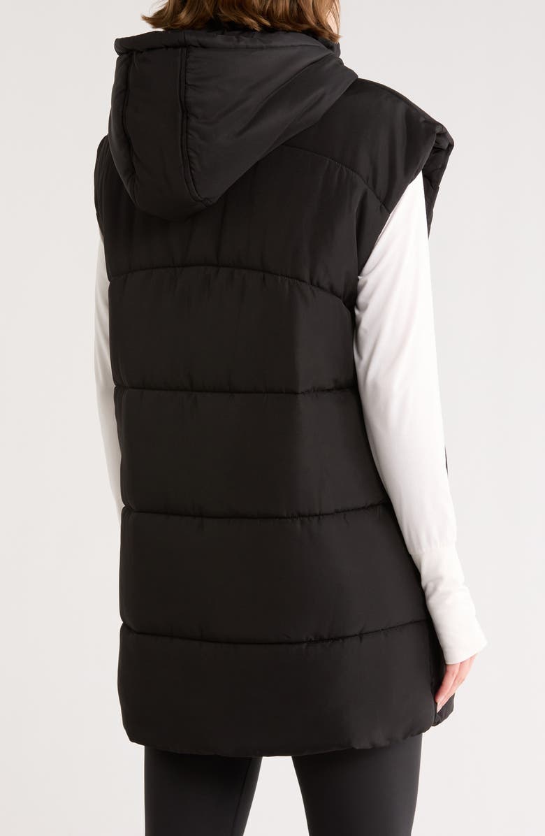 Z by Zella Hooded Long Quilted Vest, Alternate, color, Black