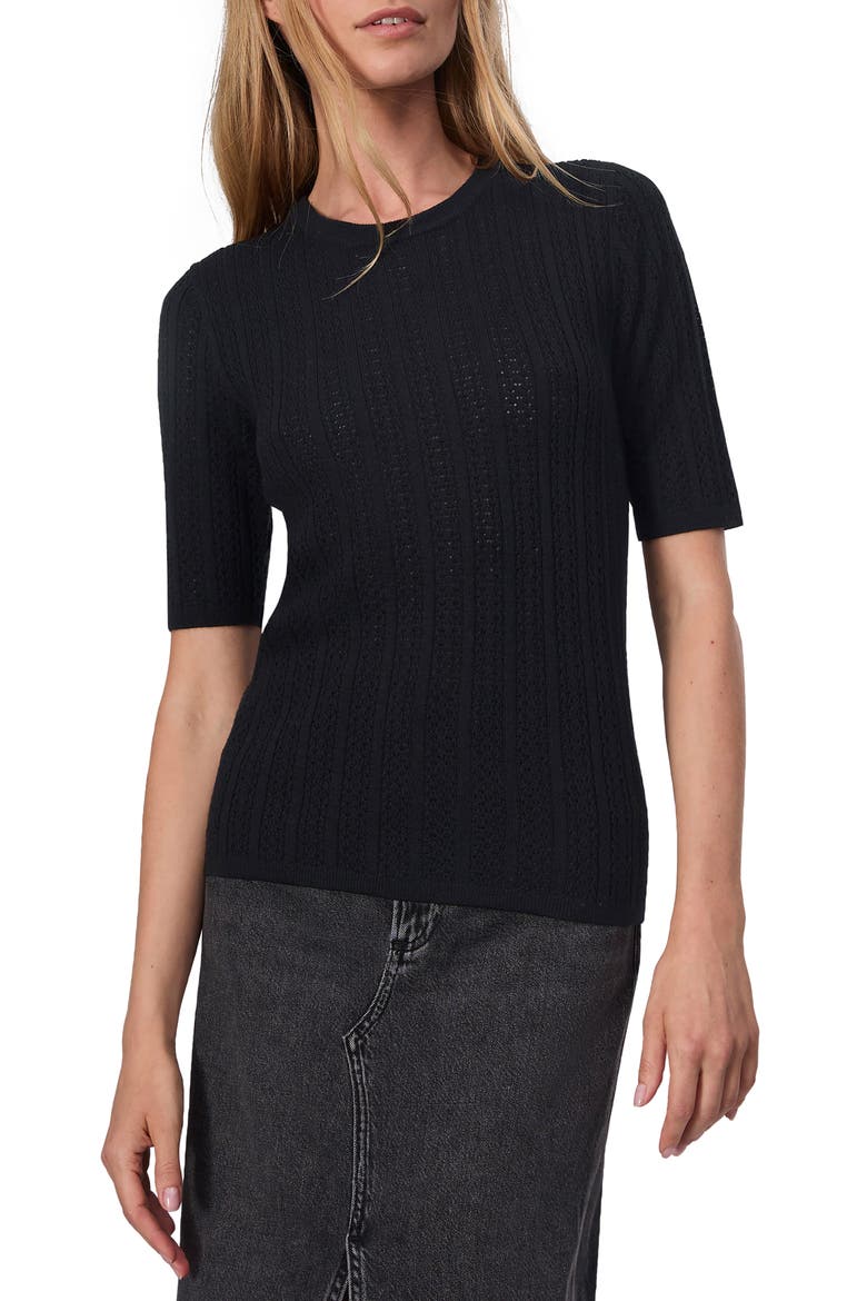 Tina Short Sleeve Merino Wool Sweater, Main, color, BLACK