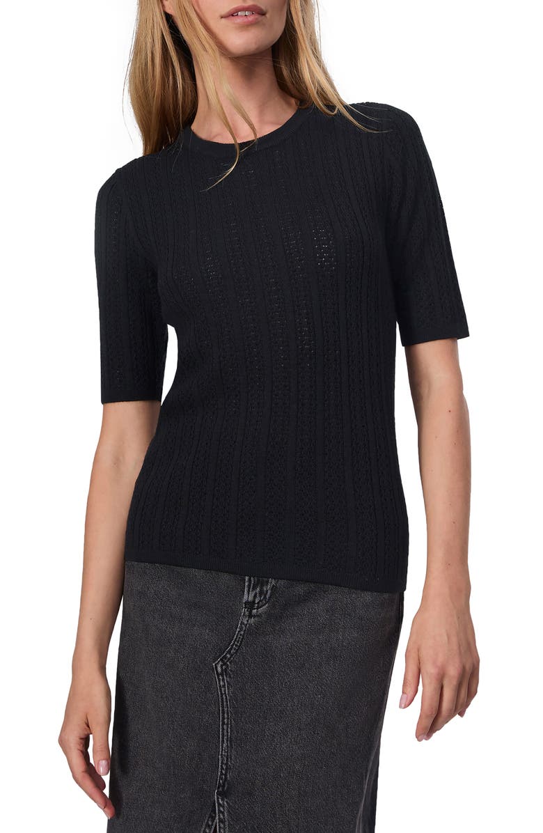 rag & bone Tina Short Sleeve Merino Wool Sweater, Main, color, Black