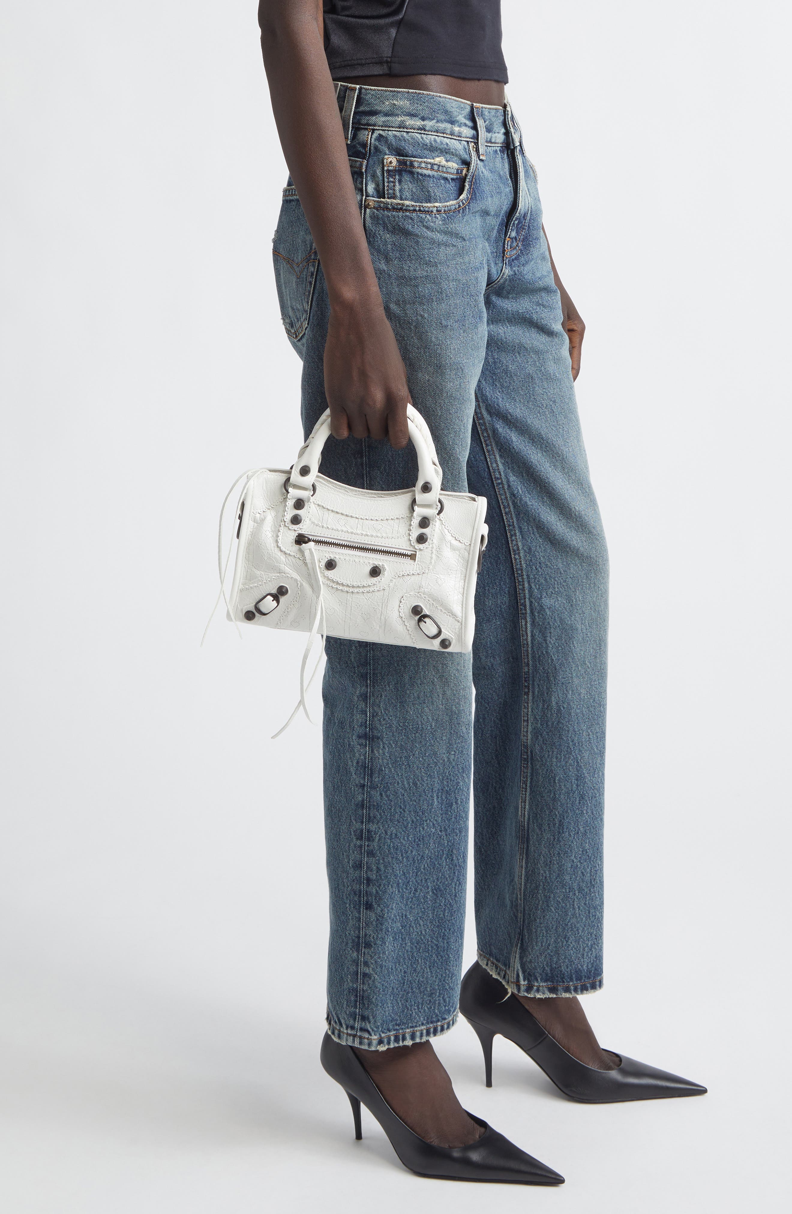 Balenciaga Mini Le City Brogue Bag, Alternate, color, Optic White