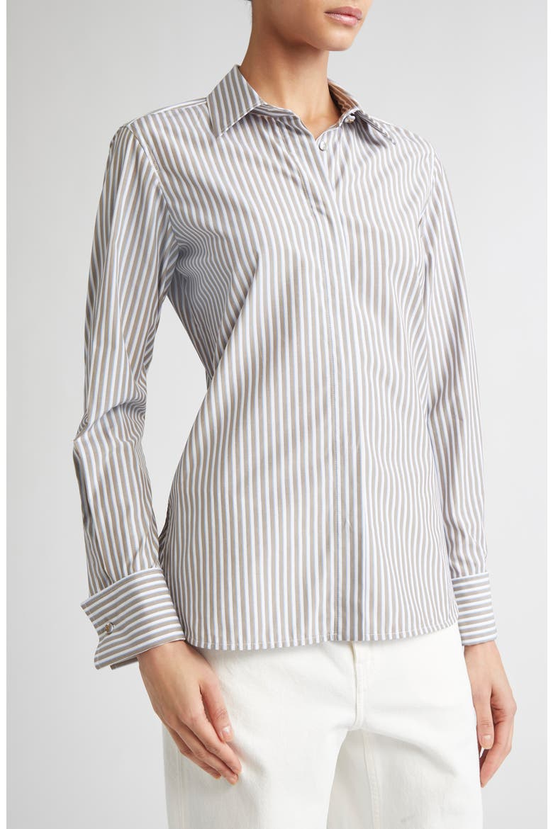 Risors Stripe Stretch Poplin Button-Up Shirt, Alternate, color, HAZELNUT BROWN