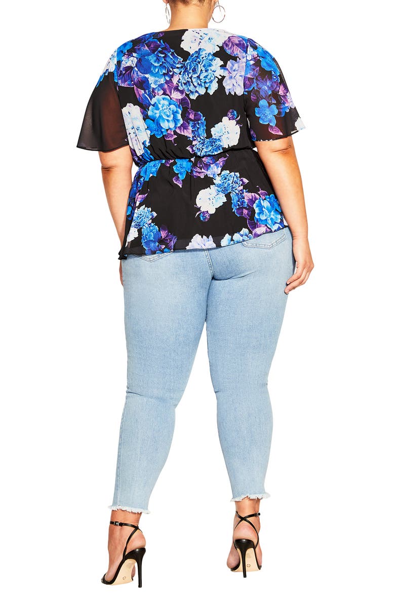 Carmen Floral Faux Wrap Top, Alternate, color, BLK HYDRANGEA
