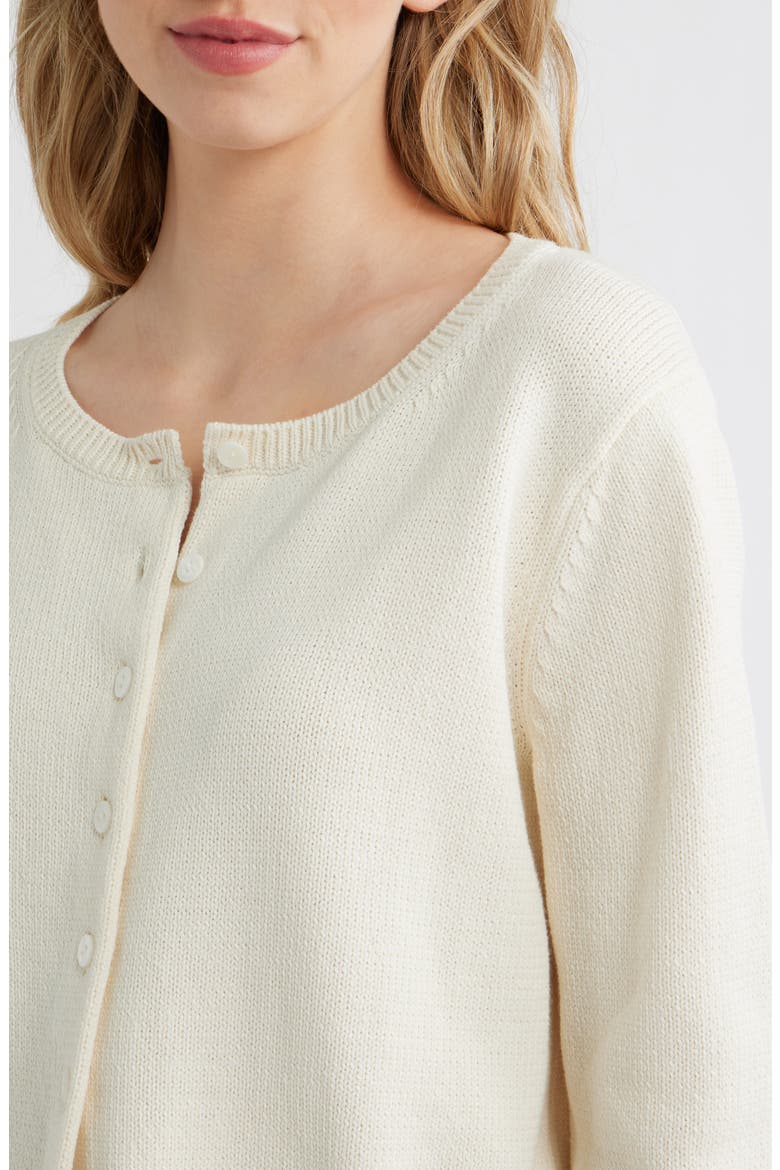 Clara Cotton Crewneck Cardigan, Alternate, color, FIOR DI LATTE