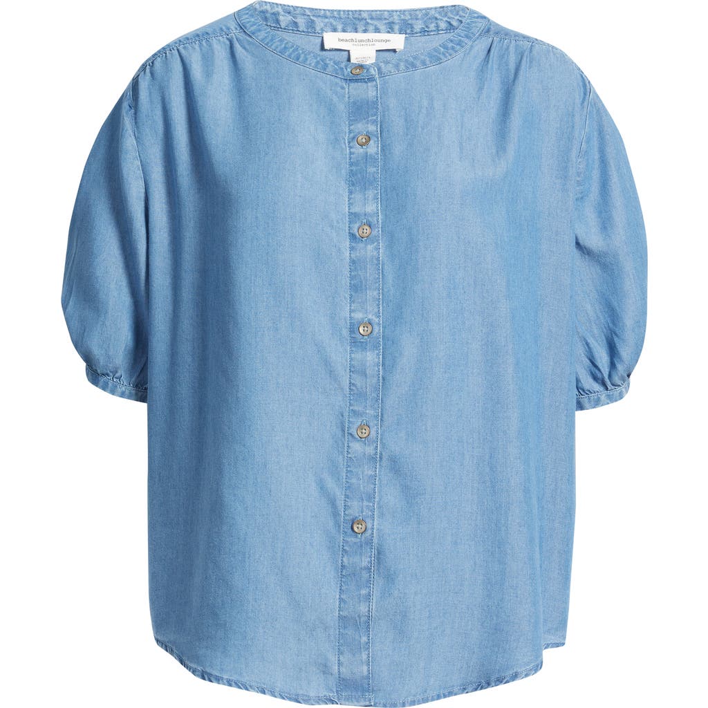 Beachlunchlounge Deja Short Sleeve Denim Shirt In Blue
