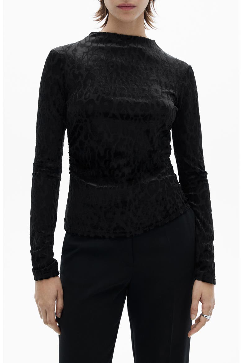 Leopard Print Long Sleeve T-Shirt, Main, color, BLACK