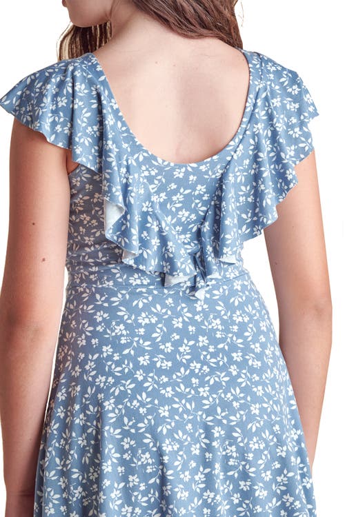 Un Deux Trois Girl's Flutter Short-sleeve Dress In Blue