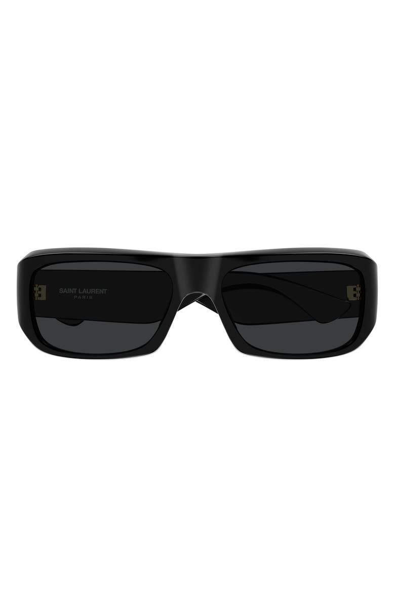 Saint Laurent SL 869 57mm Polarized Rectangular Sunglasses, Main, color, Black