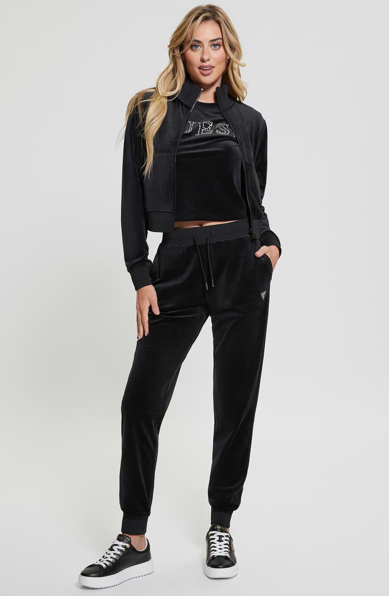 GUESS Couture Embellished Crop Velvet T-Shirt, Alternate, color, 