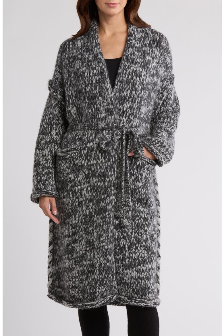 Lofty Tie Waist Wool Blend Cardigan, Alternate, color, CINDER COAL