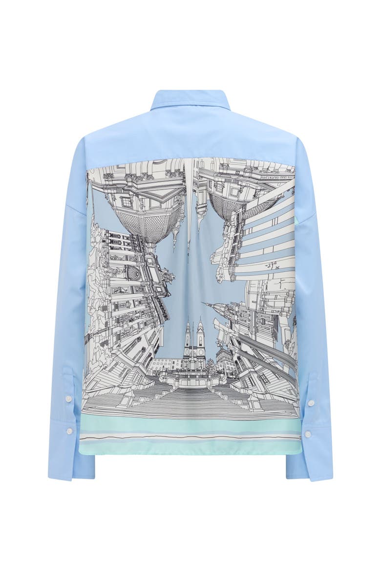 Sirene Rome Print Scarf-back Shirt, Main, color, Blue