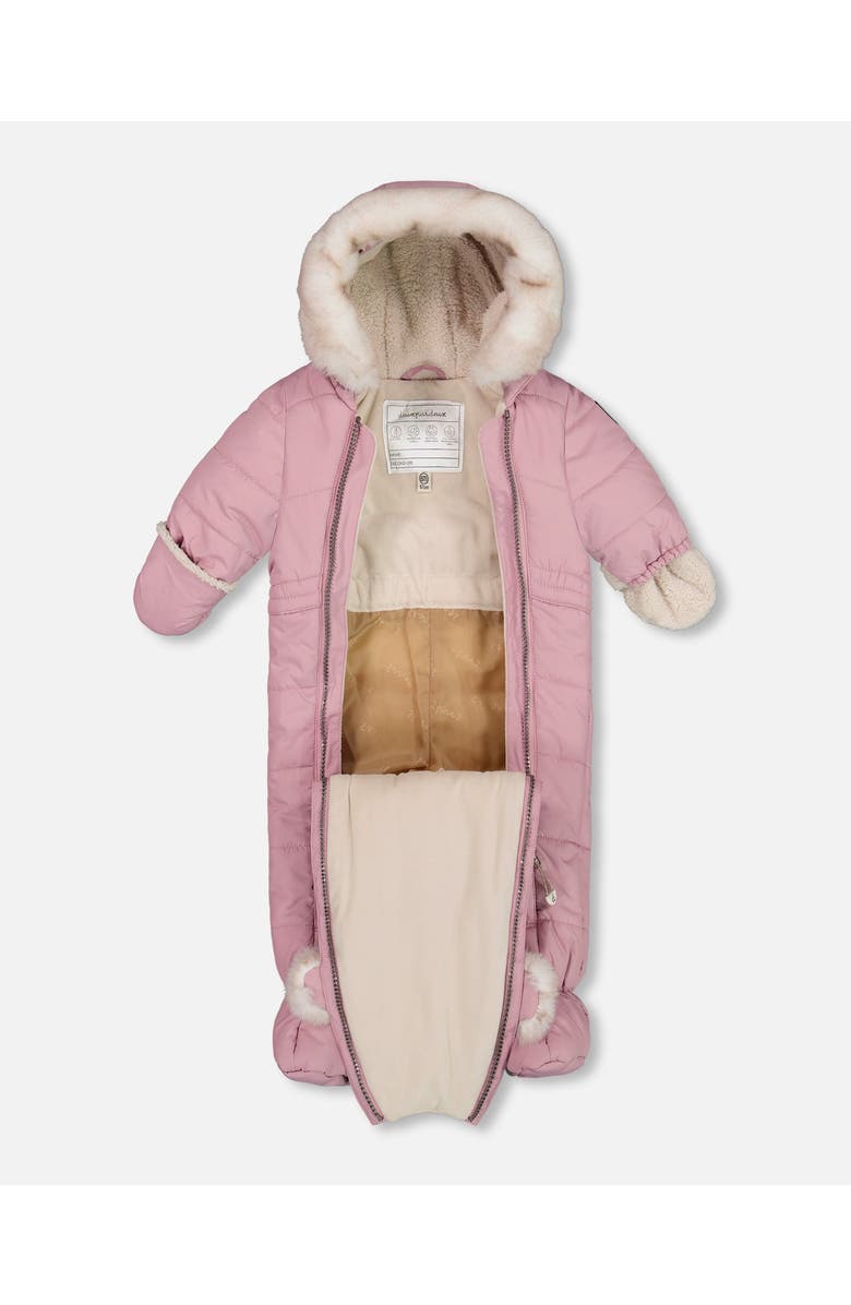 Deux par Deux Baby Girl's One Piece Baby Bear Face Snowsuit Orchid Designed For Car Seat, Alternate, color, 