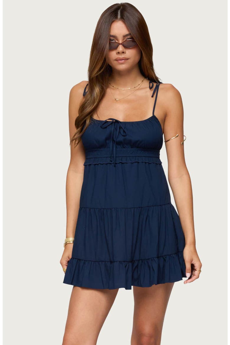 Sontana Tiered Tie Strap Minidress, Alternate, color, NAVY