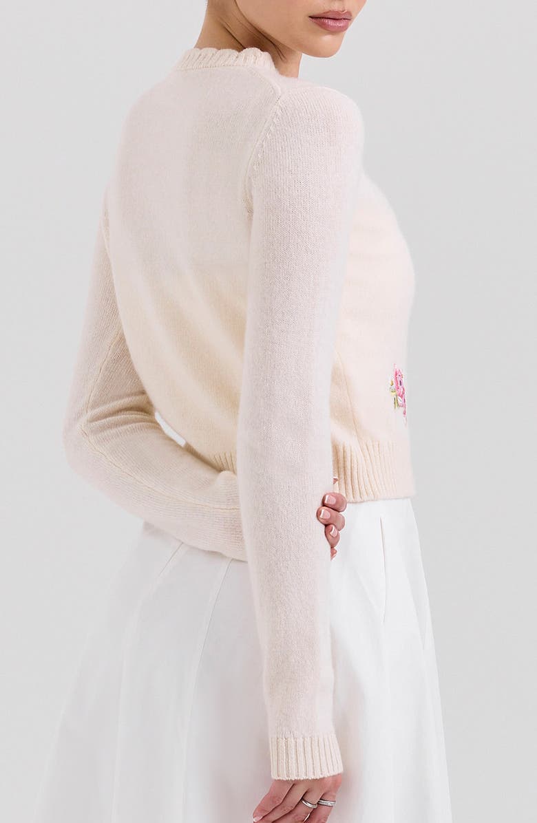 HOUSE OF CB Anjou Floral Embroidered Ruffle Wool Cardigan, Alternate, color,