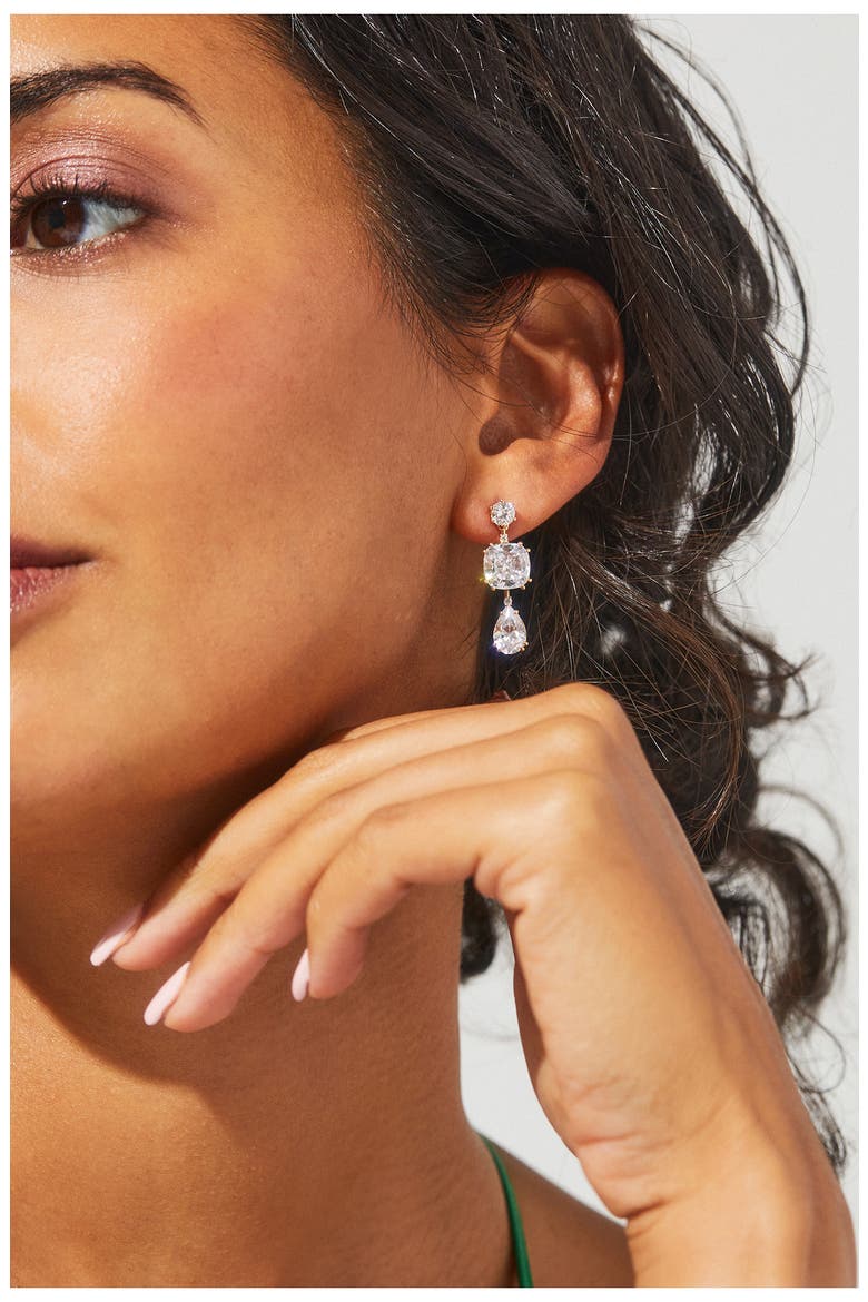 Evelyn Triple Drop Earrings, Alternate, color, RHODIUM