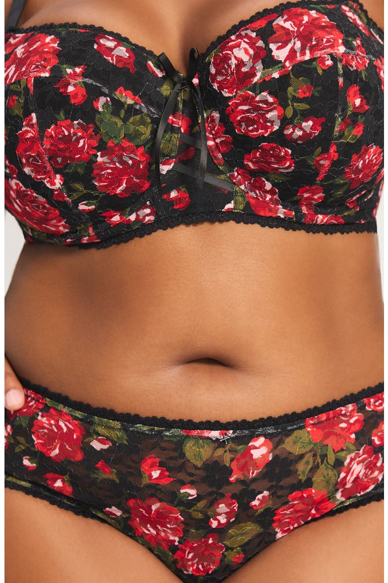 Sinful Rose Lace Briefs, Alternate, color, BLACK CAVIAR ROSY PASSIONS