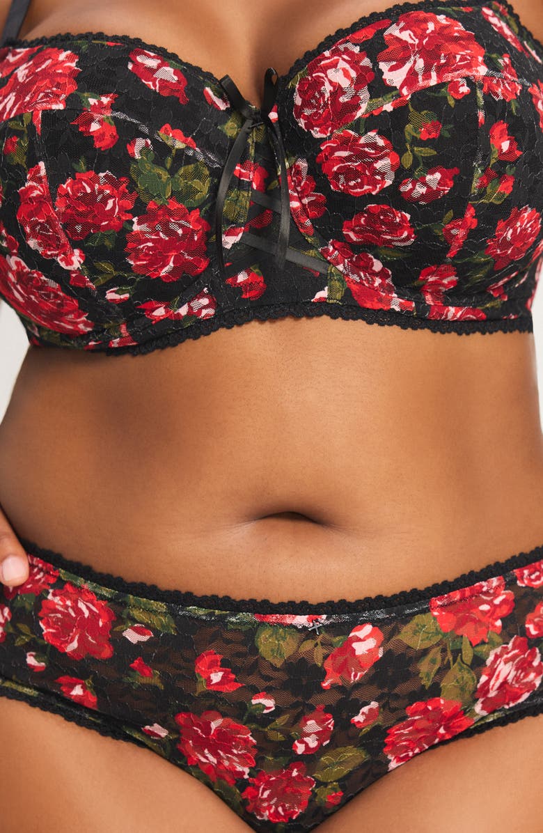 SAVAGE X FENTY Sinful Rose Lace Briefs, Alternate, color, Black Caviar Rosy Passions