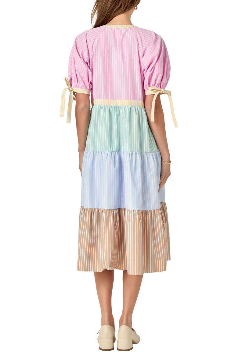 Colorblock Stripe Tiered Shirtdress, Alternate, color, MULTI