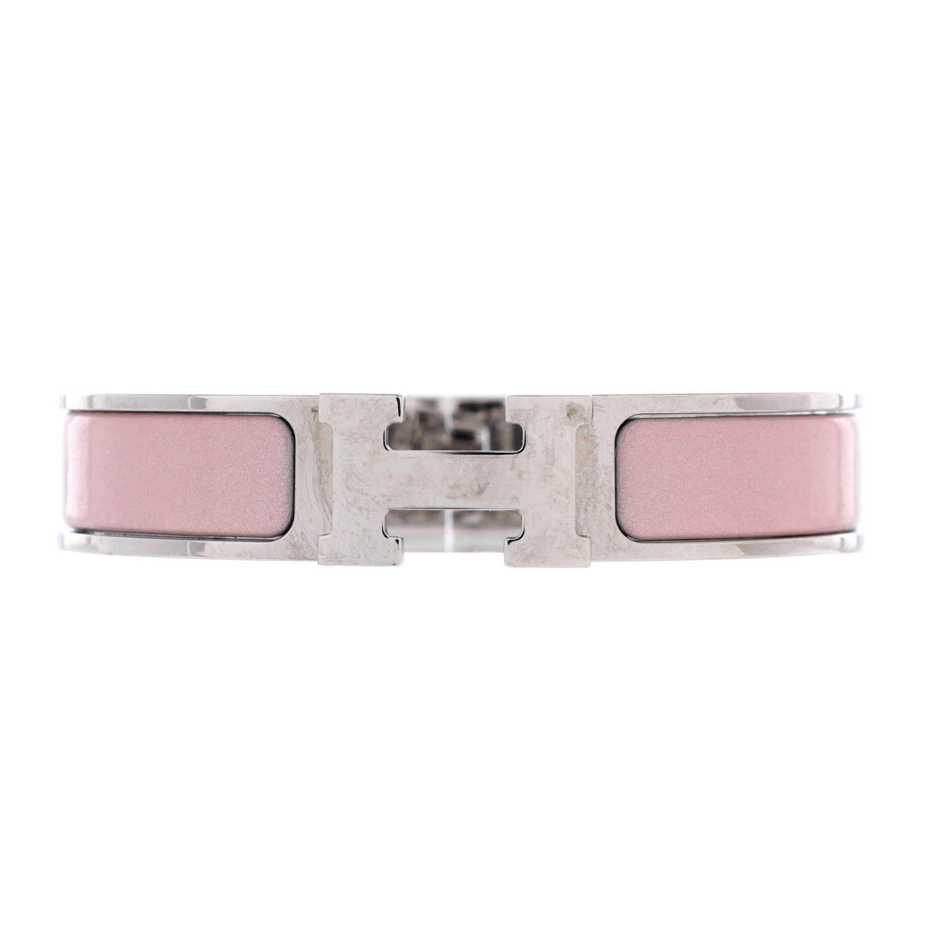 Pre-Owned Hermes Clic H Bracelet Enamel Narrow, Main, color, Pink