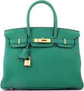 Pre-Owned Hermes Birkin Handbag Green Togo with Gold Hardware 30