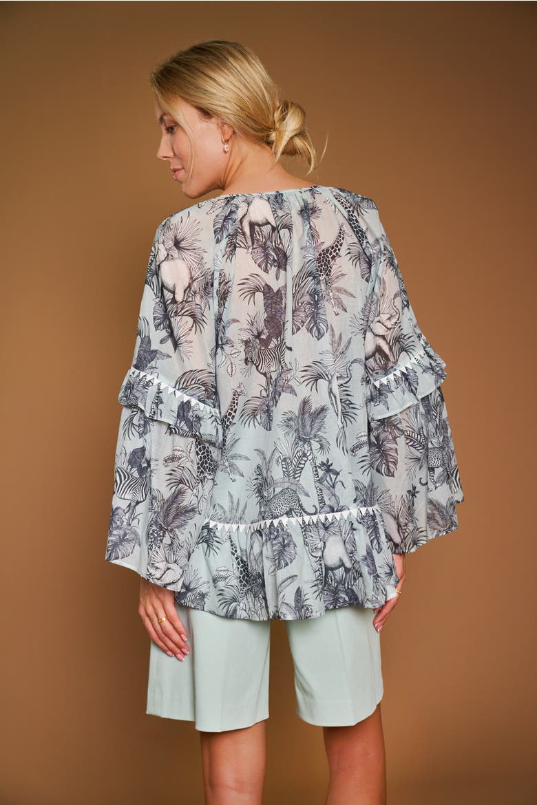 Printed Batist Blouse With Ruffles, Alternate, color, Mint
