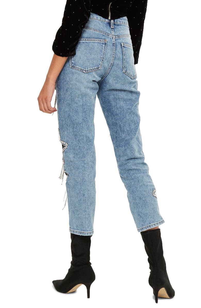 Topshop Bleach Diamante Star Jeans, Alternate, color,