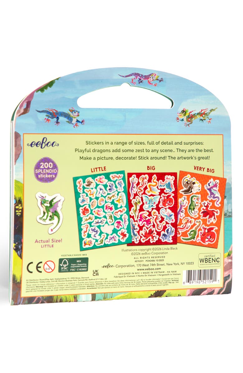 eeBoo Dragon Shiny Sticker Book, 200+ Sparkling Fantasy Stickers, 3 Sizes, Alternate, color, 
