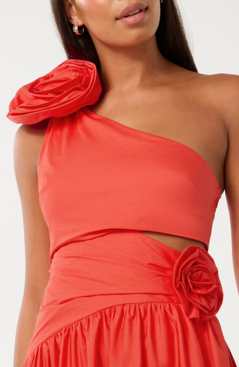 Ever New Josefina One-Shoulder Poplin Midi Dress, Alternate, color, Flame Scarlet