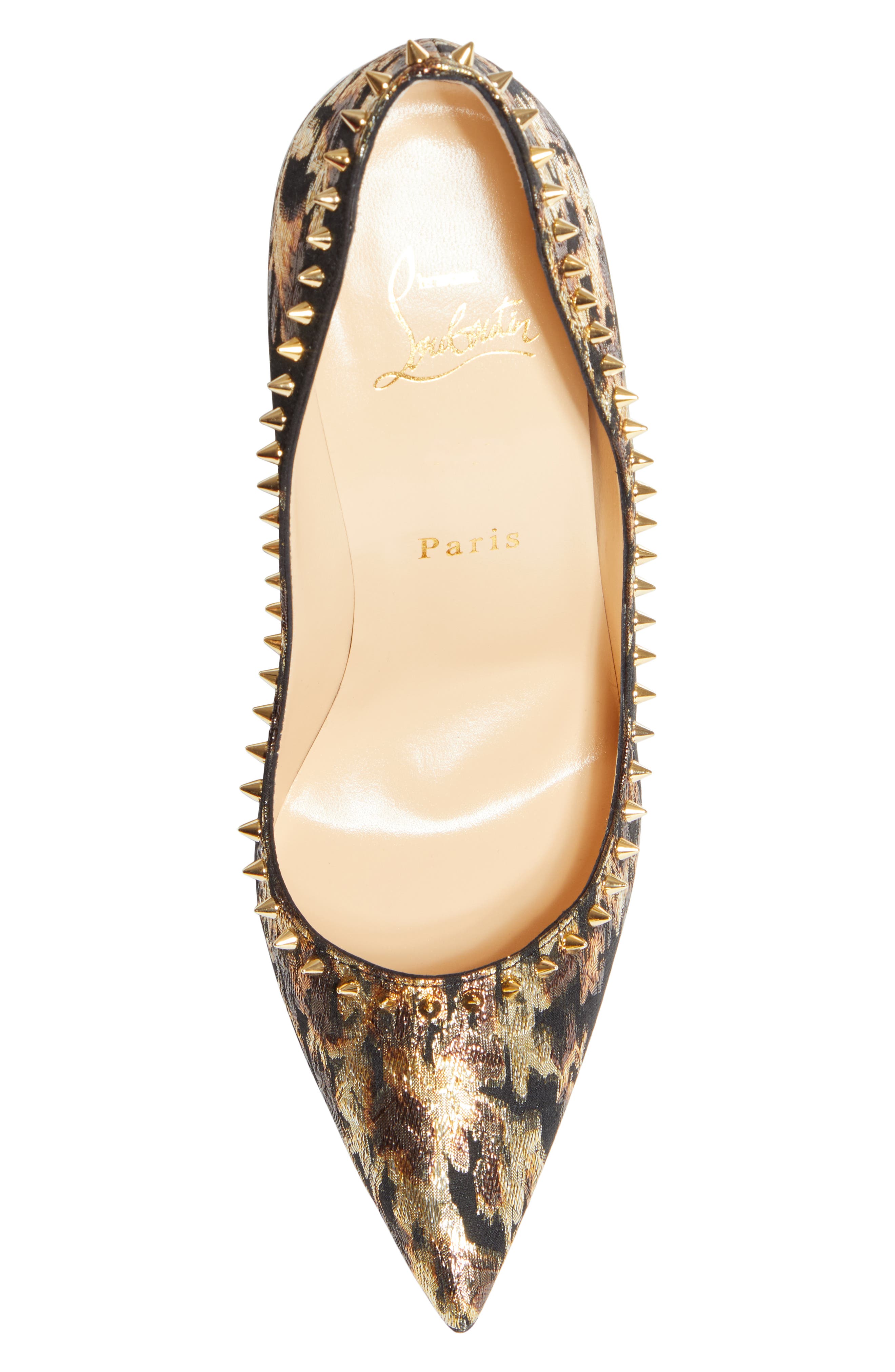 Christian Louboutin Anjalina Spike Metallic Pointed Toe Pump, Alternate, color, 