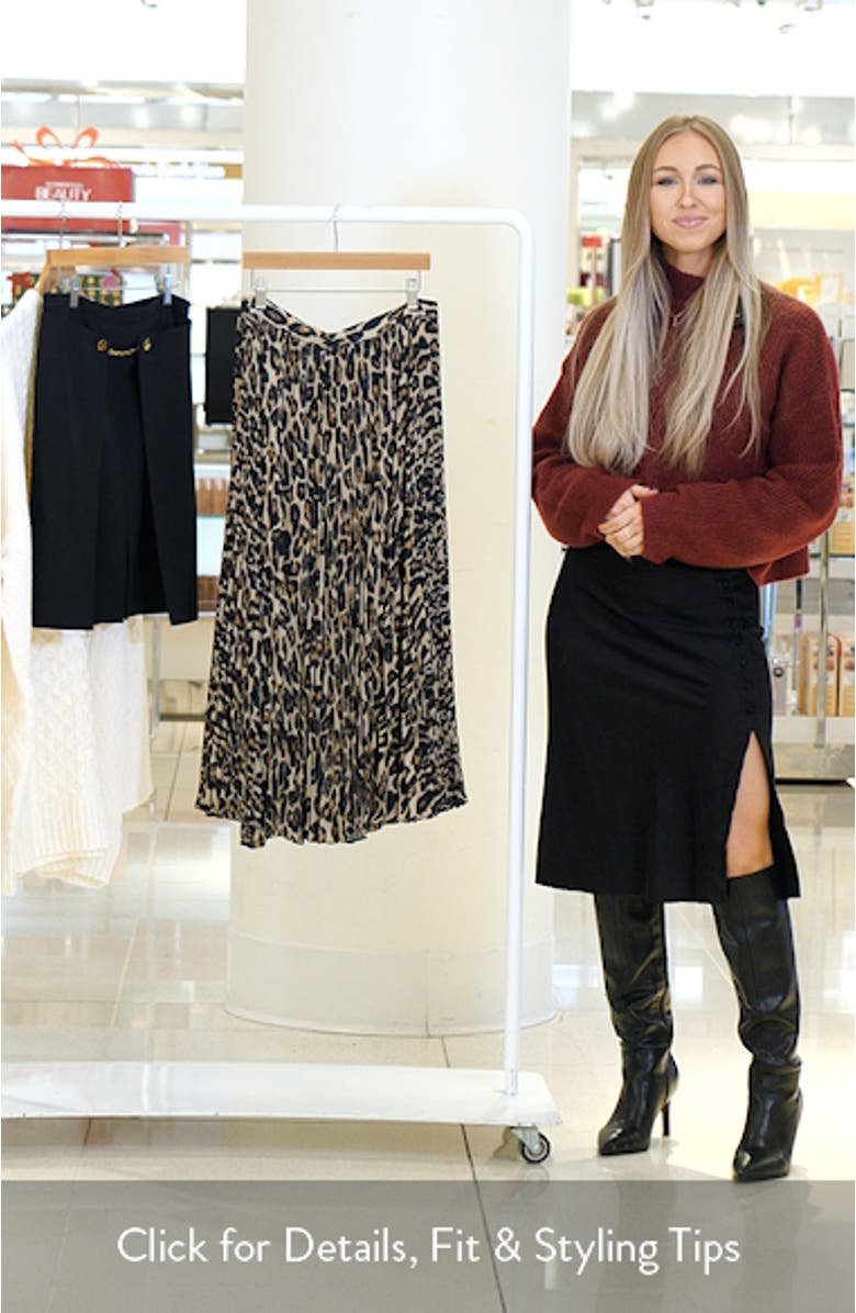 Sunburst Leopard Print Pleated Midi Skirt, sales video thumbnail