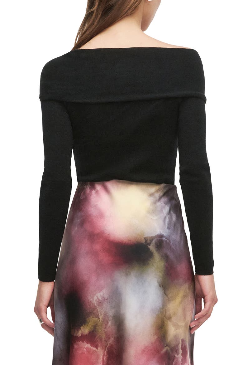 Charmed One-Shoulder Merino Wool Top, Alternate, color, BLACK