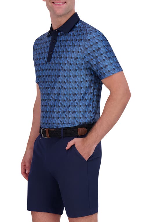 Ben Sherman Jacquard Geo Print Stretch Tech Polo In Blue