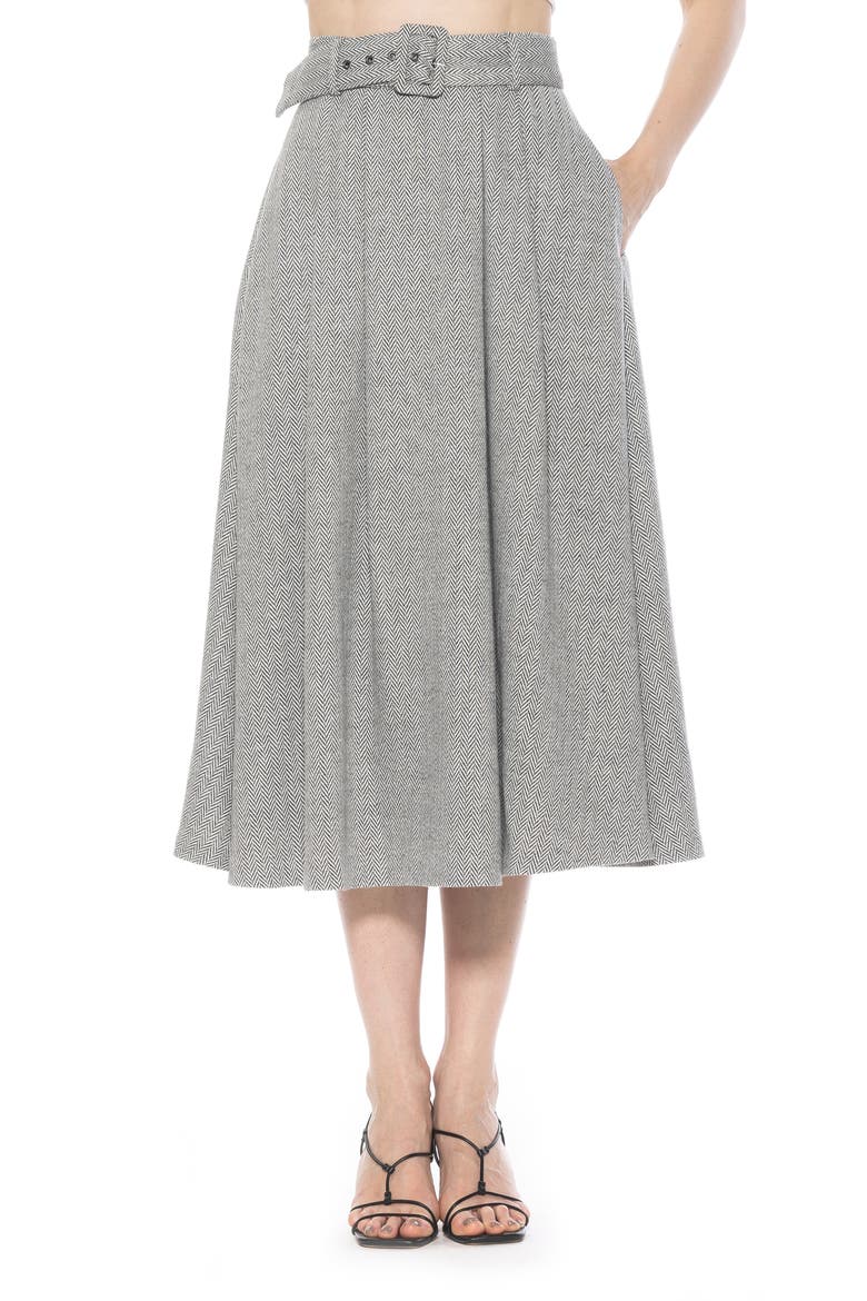 Belted A-Line Midi Skirt, Alternate, color, HERRINGBONE