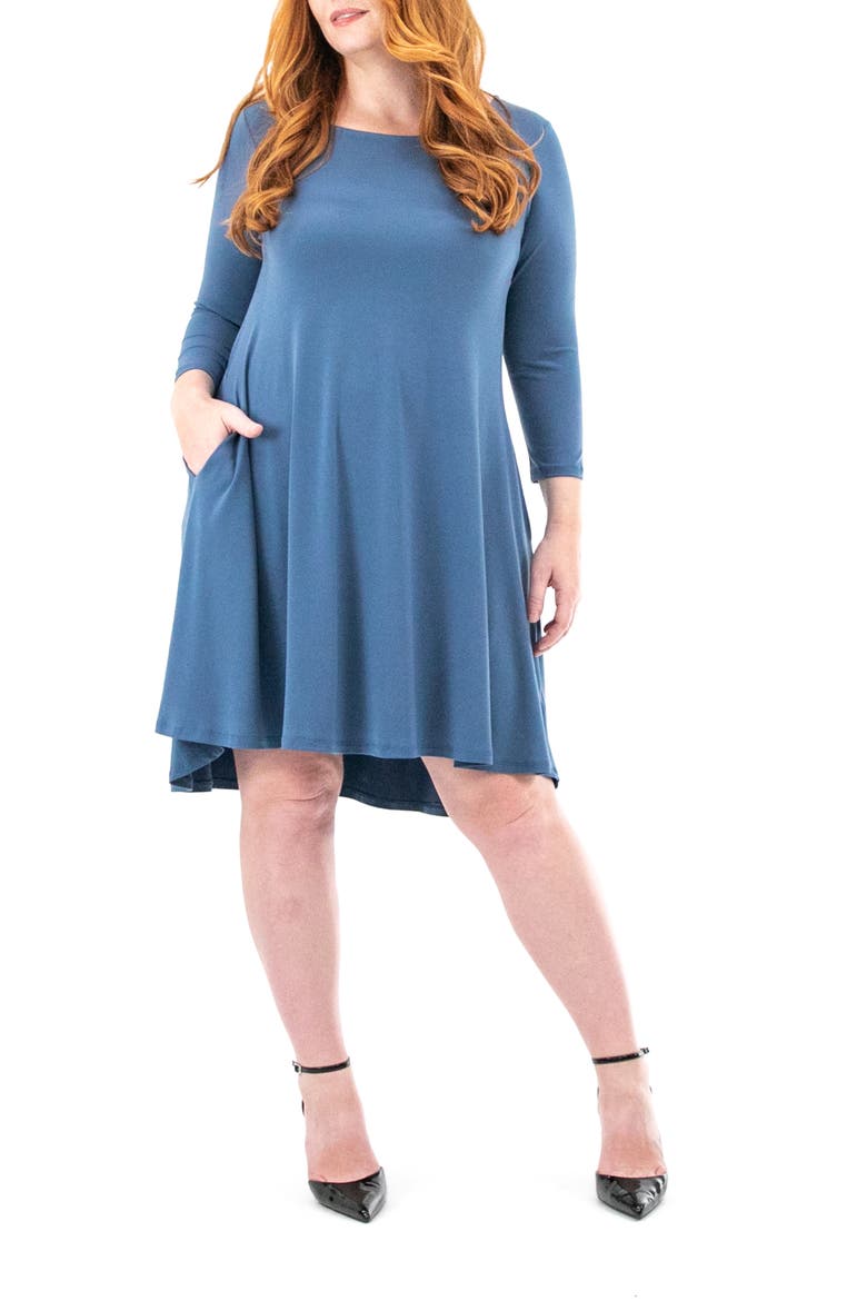 High-Low Trapeze Dress, Main, color, BLUE MOON