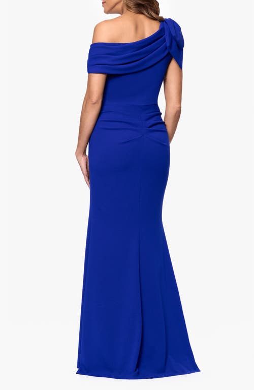 Xscape Evenings Bow Detail One-shoulder Mermaid Gown In Marine