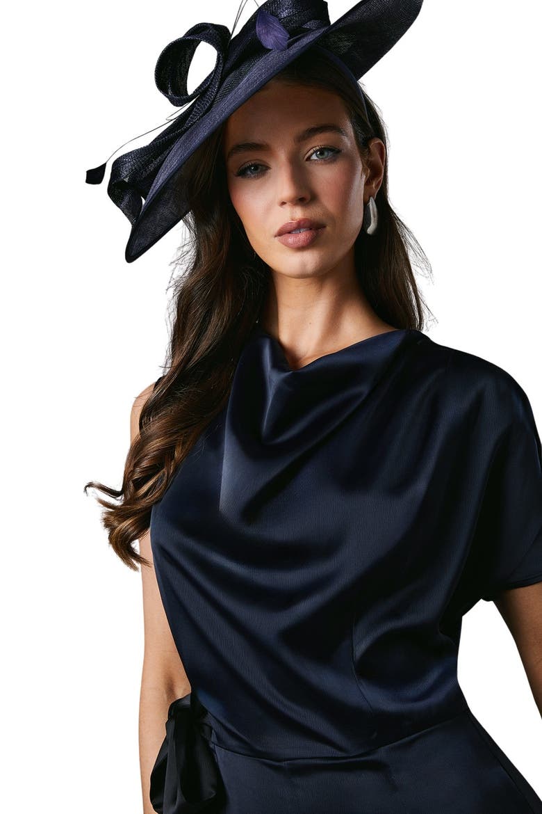 Tie Side Satin Drape Wide Leg Jumpsuit, Alternate, color, Navy