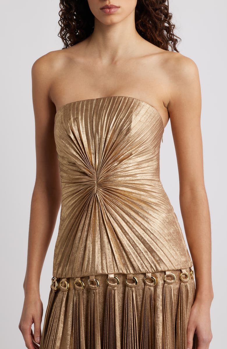 Acler Fintry Metallic Pleated Maxi Dress, Alternate, color, Gold
