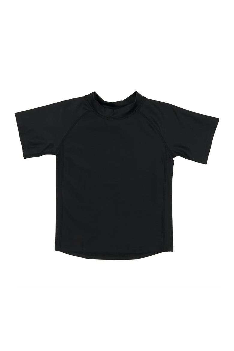Kids Short Sleeve Rash Guard, UPF 50+ Swim Shirt, Main, color, BLACK