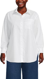 Lands' End Plus Size Oversized No Iron Tunic with Statement Collar Shirt