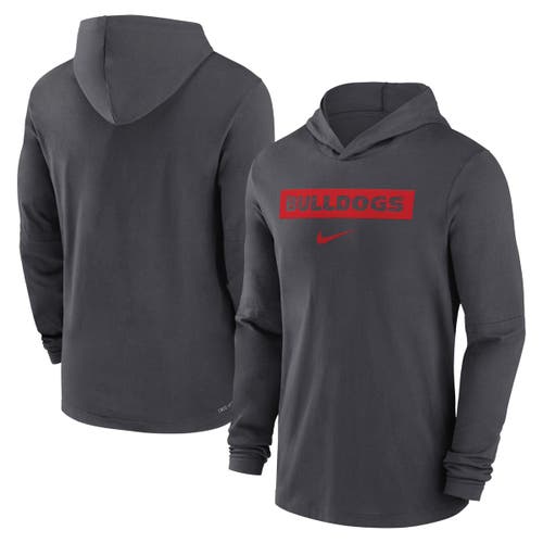 Nike Men's Anthracite Georgia Bulldogs Sideline Hoodie Performance Long Sleeve T-shirt In Anthracite