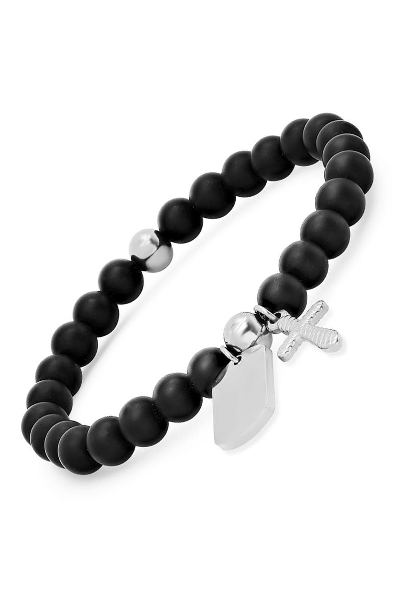 Black Lava Beaded Bracelet, Alternate, color, BLACK-METALLIC