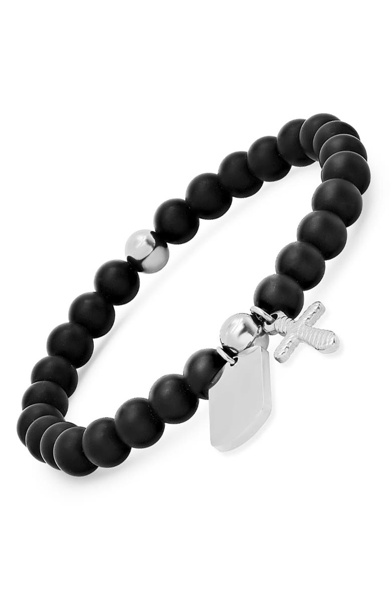 HMY JEWELRY Black Lava Beaded Bracelet, Alternate, color, Black-Metallic