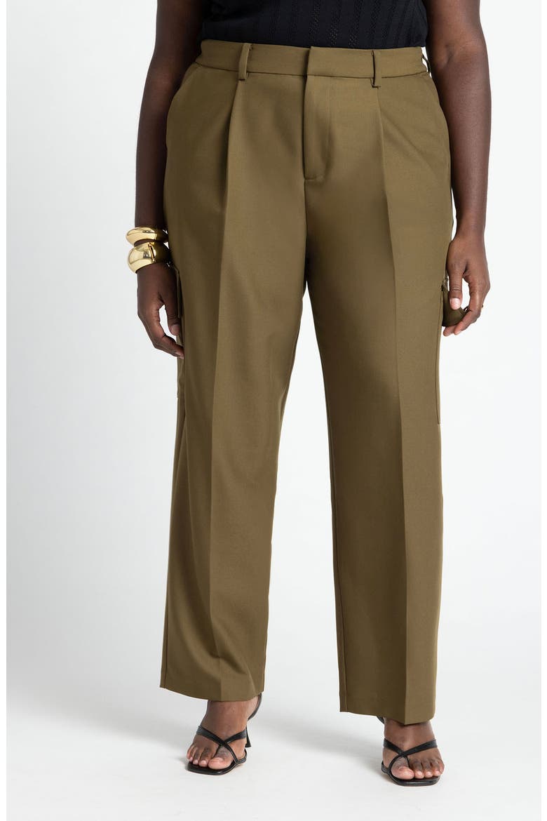 Pleated Straight Leg Cargo Pants, Main, color, OLIVE