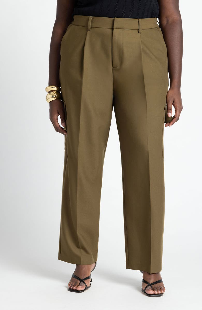 ELOQUII Pleated Straight Leg Cargo Pants, Main, color, 