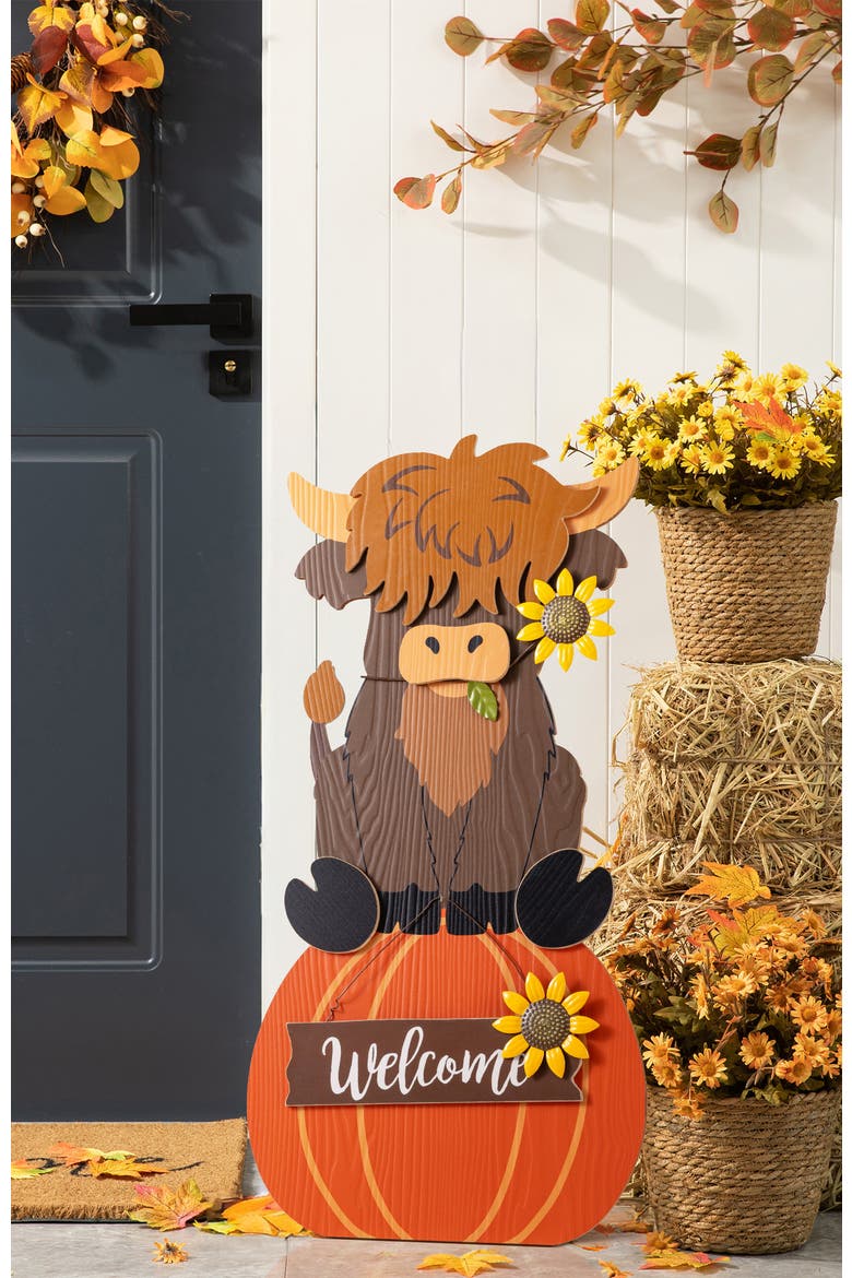 30"H Fall Wood Highland Cow Porch Decor, Alternate, color, Orange