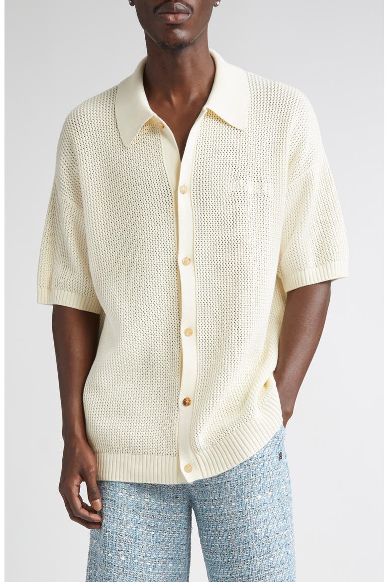 Open Stitch Button-Up Shirt, Main, color, IVORY
