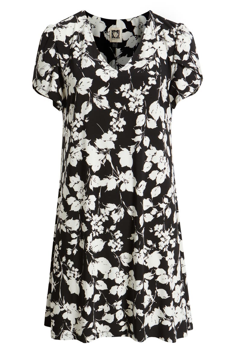 Floral Tulip Sleeve Swing Dress, Alternate, color, ANNE BLACK/ WHITE DOVE