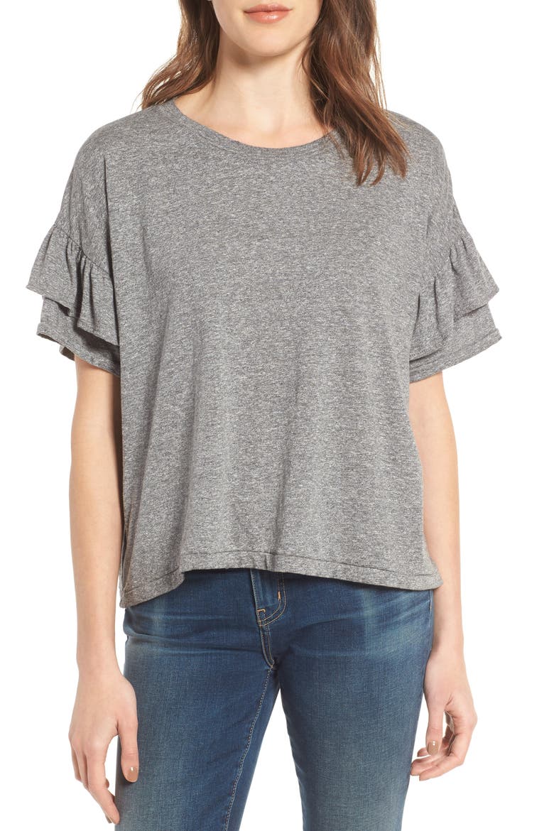 The Roadie Ruffle Tee, Main, color, HEATHER GREY