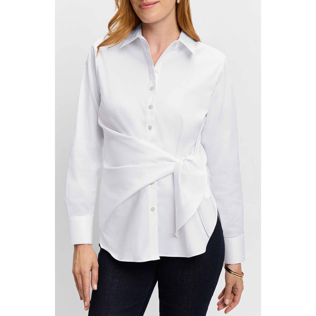 Foxcroft Sabine Side Tie Button-up Shirt In White